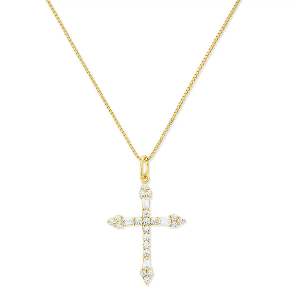 Women's Fashion Geometric Cross Necklace With Square Zircon Inlay Copper Electroplated Clavicle Chain Pendant Jewelry Gift