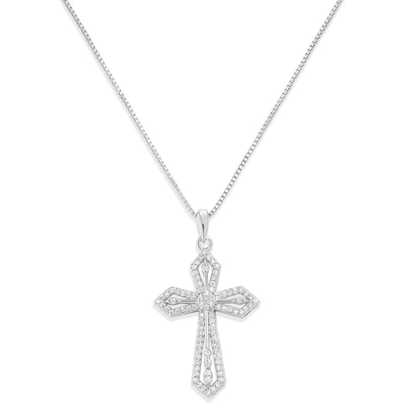 Women's Fashion Geometric Cross Necklace With Square Zircon Inlay Copper Electroplated Clavicle Chain Pendant Jewelry Gift