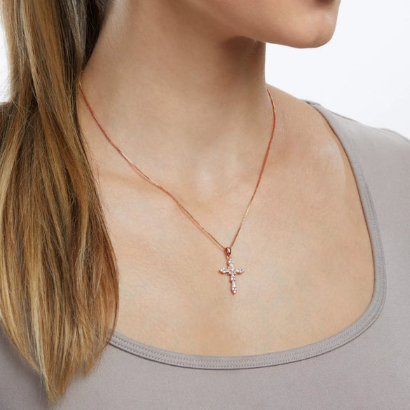 Women's Fashion Geometric Cross Necklace With Square Zircon Inlay Copper Electroplated Clavicle Chain Pendant Jewelry Gift
