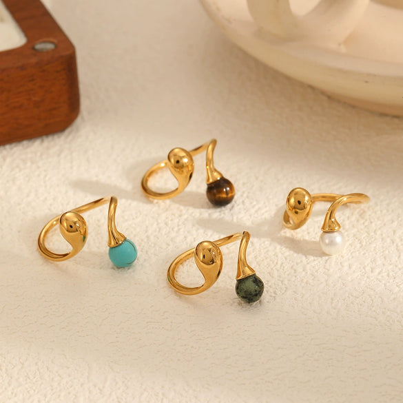 Women's Fashion Geometric Doubleheaded Open Irregular Stainless Steel Ring With Natural Stone And Electroplating