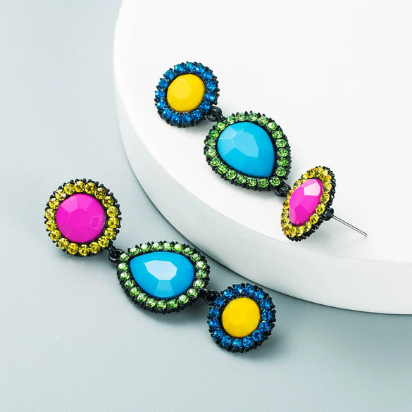 Women's Fashion Geometric Drop Earrings Long Alloy Dangle Earrings With Rhinestone Diamond Accents