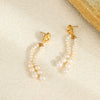 Women's Fashion Geometric Freshwater Pearl Rice Beads Tassel Earrings Stainless Steel 18K Gold Plated
