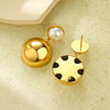 Women's Fashion Geometric Inlaid Pearl Hemisphere Stainless Steel 18K Electroplated Earrings