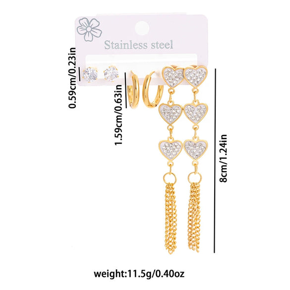 Women's Fashion Geometric Love Zircon Titanium Steel Electroplated Long Tassel Earrings