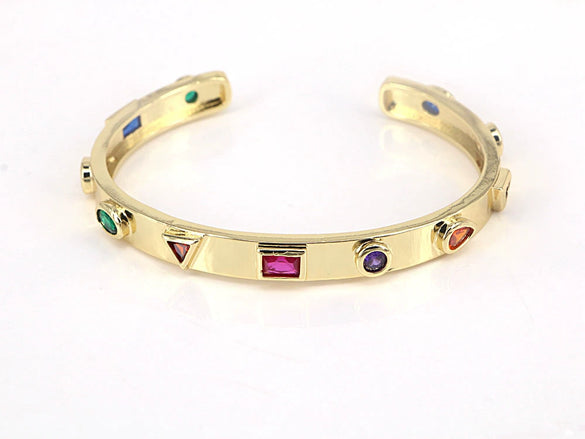 Women's Fashion Geometric Open Bracelet Copper Gold Plated Electroplated White Zircon Inlay Bangle With Creative Personality Style