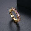 Women's Fashion Geometric Pink Donut Ring Copper Zircon Inlay Electroplated Statement Jewelry