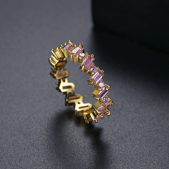 Women's Fashion Geometric Pink Donut Ring Copper Zircon Inlay Electroplated Statement Jewelry