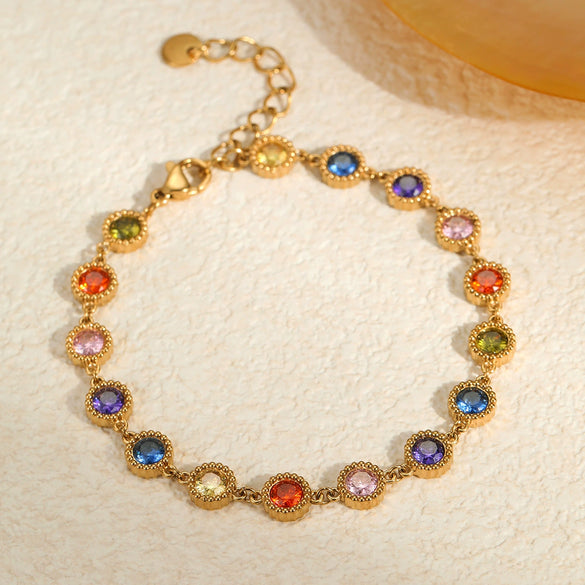 Women's Fashion Geometric Stainless Steel And 18K Gold Plated Bracelet With Colorful Zircon