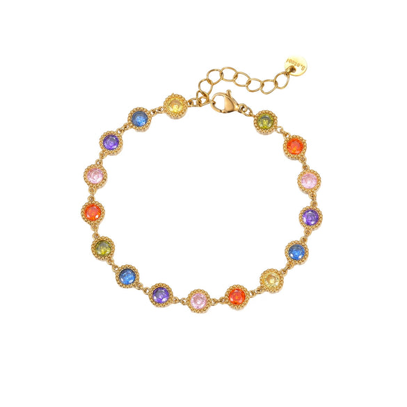 Women's Fashion Geometric Stainless Steel And 18K Gold Plated Bracelet With Colorful Zircon