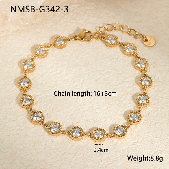 Women's Fashion Geometric Stainless Steel And 18K Gold Plated Bracelet With Colorful Zircon