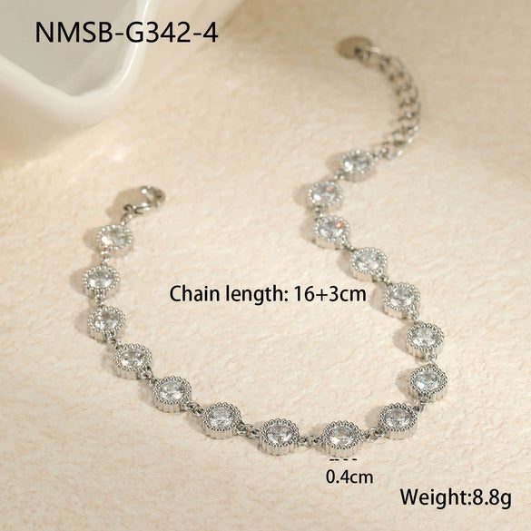 Women's Fashion Geometric Stainless Steel And 18K Gold Plated Bracelet With Colorful Zircon