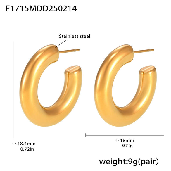 Women's Fashion Geometric Stainless Steel Cshaped Earrings Pvd Plated With 18K True Gold