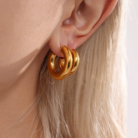 Women's Fashion Geometric Stainless Steel Cshaped Earrings Pvd Plated With 18K True Gold