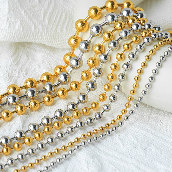 Women's Fashion Geometric Stainless Steel Gold Bead Ball Chain Necklace With Electroplating