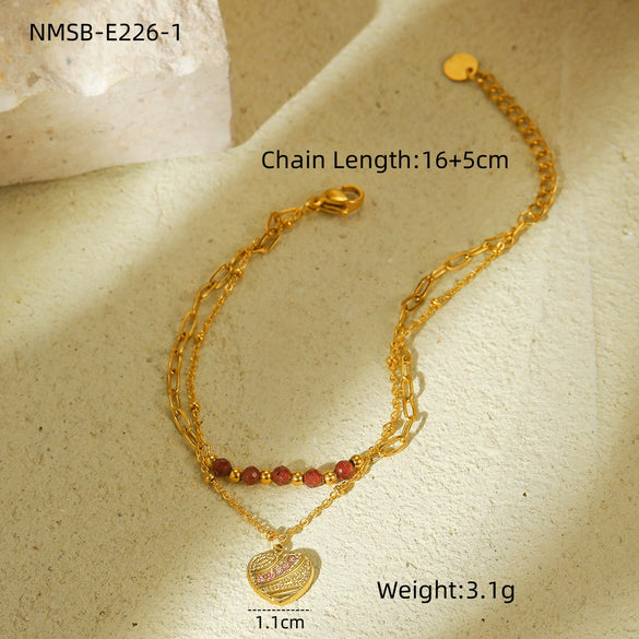 Women's Fashion Geometric Stainless Steel 18K Electroplated Natural Stone Love Diamond Bracelet