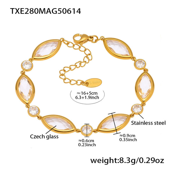 Women's Fashion Geometric 316L Stainless Steel 18K Gold Plated Crystal Glass Bracelet Jewelry