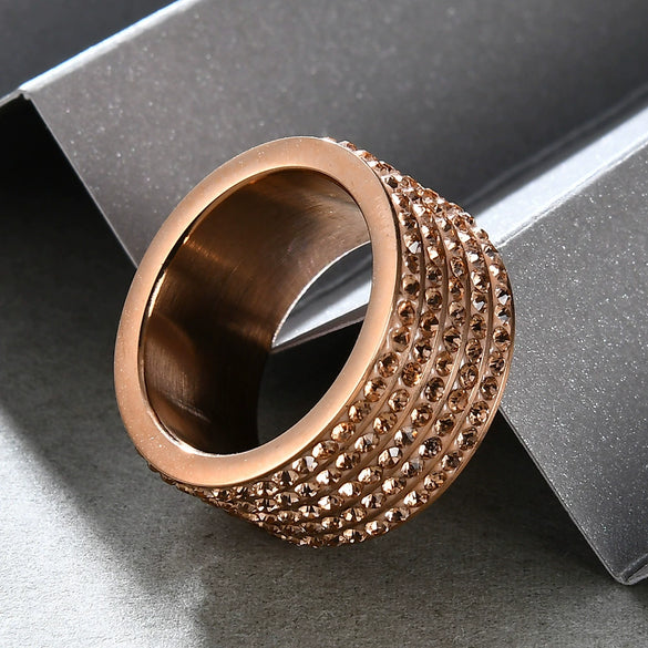Women's Fashion Geometric Stainless Steel Ring With Diamond Accent Simple Five Row Band Design