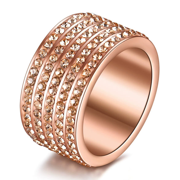 Women's Fashion Geometric Stainless Steel Ring With Diamond Accent Simple Five Row Band Design