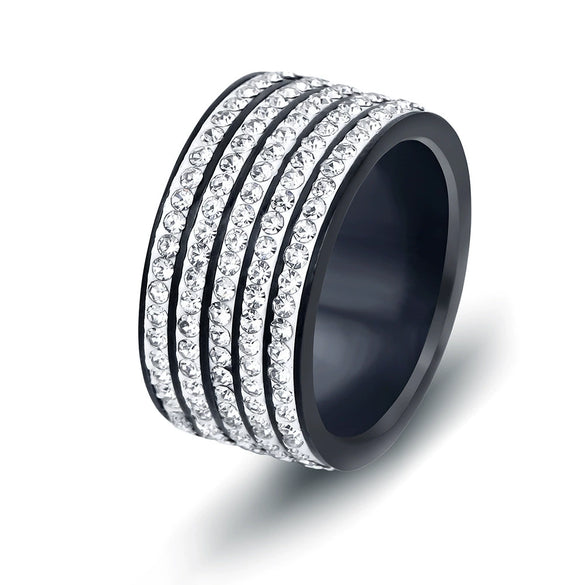 Women's Fashion Geometric Stainless Steel Ring With Diamond Accent Simple Five Row Band Design
