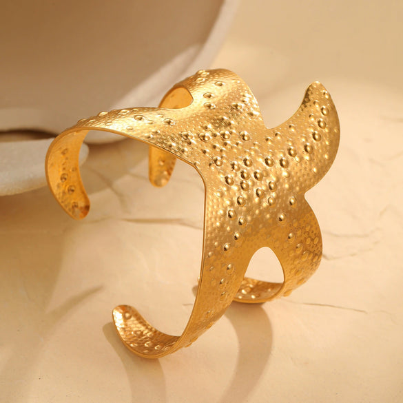 Women's Fashion Geometric Stainless Steel Starfish Shell Exaggerated Arm Ring Bracelet With Electroplating