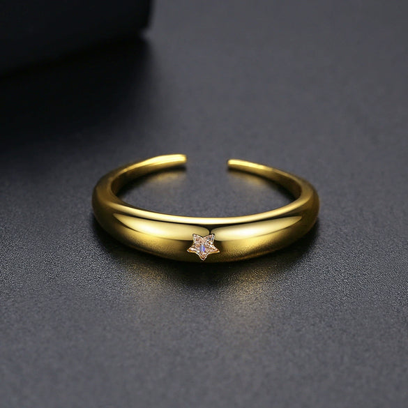 Women's Fashion Geometric Zircon Copper Ring With Adjustable Open Band Design Simple Everyday Jewelry