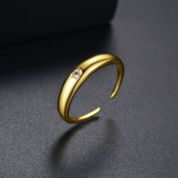 Women's Fashion Geometric Zircon Copper Ring With Adjustable Open Band Design Simple Everyday Jewelry