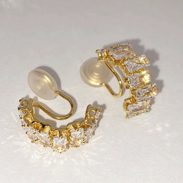 Women's Fashion Geometric Zircon Ear Clip Earrings Temperament Style Without Piercing Modern Minimalist Jewelry