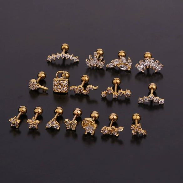 Women's Fashion Geometric Zircon Inlaid Metal Ear Jewelry