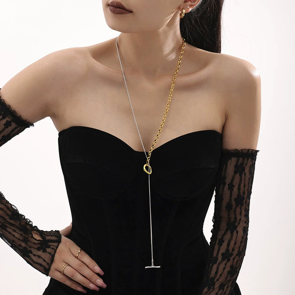 Women's Fashion Handmade 316L Stainless Steel Geometric Pattern Woolen Chain Necklace With Ot Buckle For Autumn And Winter