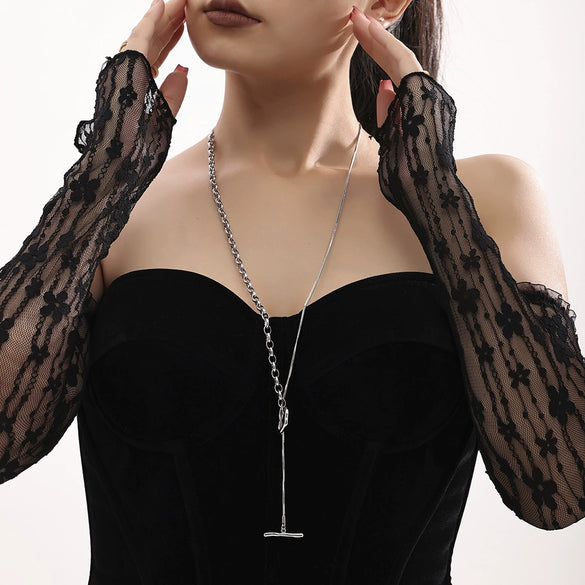 Women's Fashion Handmade 316L Stainless Steel Geometric Pattern Woolen Chain Necklace With Ot Buckle For Autumn And Winter