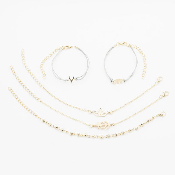 Women's Fashion Heart And Arrow Iron Bracelet Set With Gold Plated Artificial Gemstone And Semi Precious Stone Accents