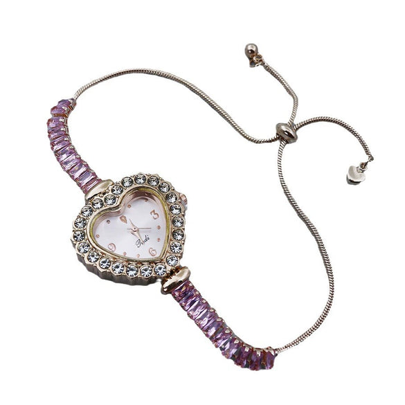 Women's Fashion Heartshaped Alloy Bracelet Watch With Diamondencrusted And Printed Logo