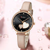 Women's Fashion Heartshaped Rhinestone Metal Case Imitation Leather Strap Waterproof Quartz Belt Watch