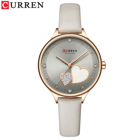 Women's Fashion Heartshaped Rhinestone Metal Case Imitation Leather Strap Waterproof Quartz Belt Watch