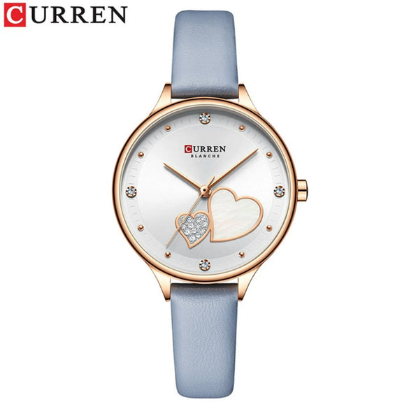 Women's Fashion Heartshaped Rhinestone Metal Case Imitation Leather Strap Waterproof Quartz Belt Watch