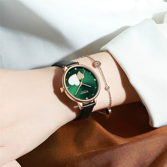 Women's Fashion Heartshaped Rhinestone Metal Case Imitation Leather Strap Waterproof Quartz Belt Watch