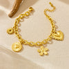 Women's Fashion Heavy Metal Stainless Steel Chain Bracelet With Gold Plated Flower Pendant