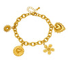 Women's Fashion Heavy Metal Stainless Steel Chain Bracelet With Gold Plated Flower Pendant
