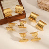 Women's Fashion Highend Geometric Cshaped Stainless Steel Earrings With Flower Pattern 18K Goldplated