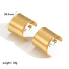 Women's Fashion Highend Geometric Cshaped Stainless Steel Earrings With Flower Pattern 18K Goldplated