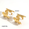 Women's Fashion Highend Geometric Cshaped Stainless Steel Earrings With Flower Pattern 18K Goldplated