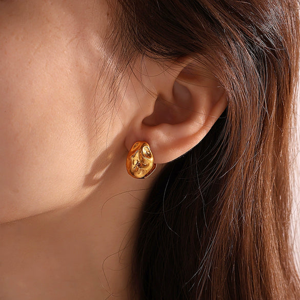 Women's Fashion Irregular Hammered 316L Stainless Steel Earrings With Electroplating