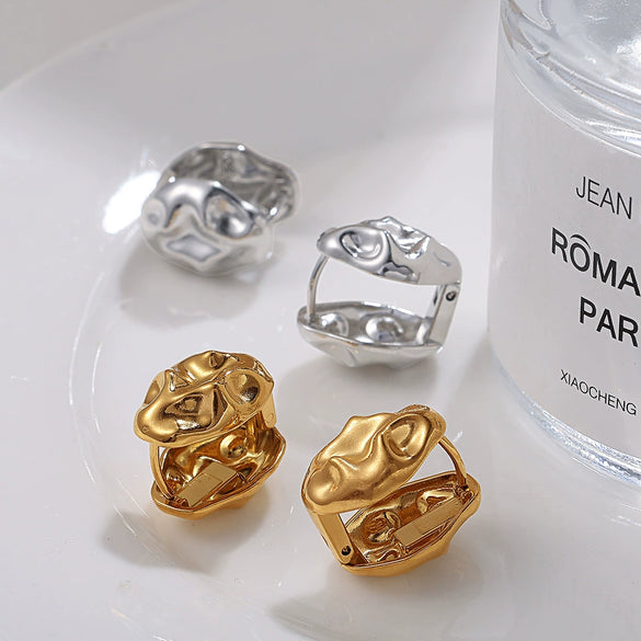 Women's Fashion Irregular Hammered 316L Stainless Steel Earrings With Electroplating