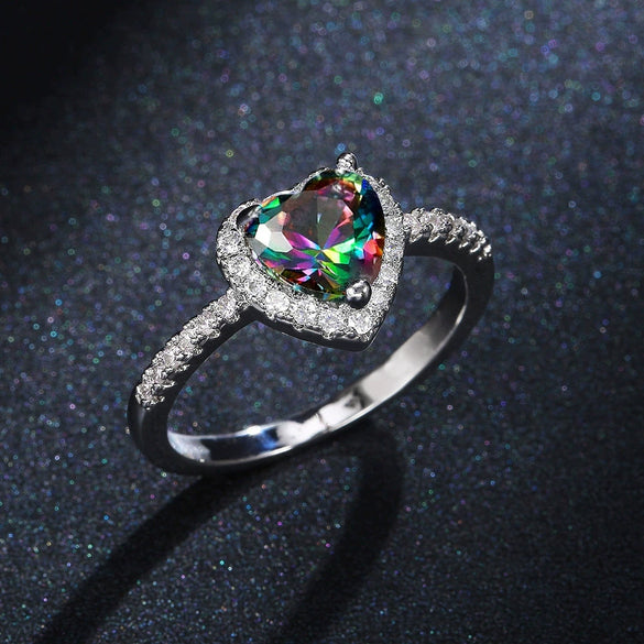 Women's Fashion Jewelry Heartshaped Copper Silver Plated Zircon Diamondencrusted Ring