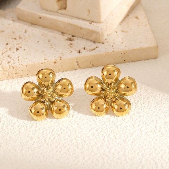Women's Fashion Jewelry Set Stainless Steel And Titanium Steel With Flower Pattern And Gold Plated Treatment Earrings Necklace Pendant