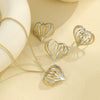 Women's Fashion Jewelry Set With Heart Shape Stainless Steel Rings And Earrings Electroplated