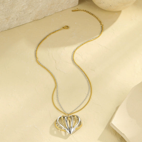 Women's Fashion Jewelry Set With Heart Shape Stainless Steel Rings And Earrings Electroplated