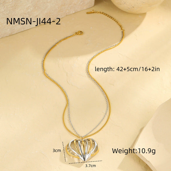 Women's Fashion Jewelry Set With Heart Shape Stainless Steel Rings And Earrings Electroplated