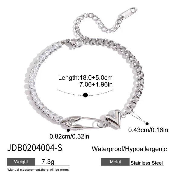 Women's Fashion Jewelry Stainless Steel Geometric Pink Zirconium Bracelet With 18K Gold Electroplating Claw Chain Design