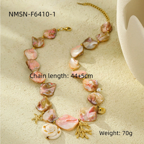 Women's Fashion Jewelry Stainless Steel Geometric Style Shell Clavicle Chain Starfish Coral Set With Electroplating Necklace Earrings Bracelet